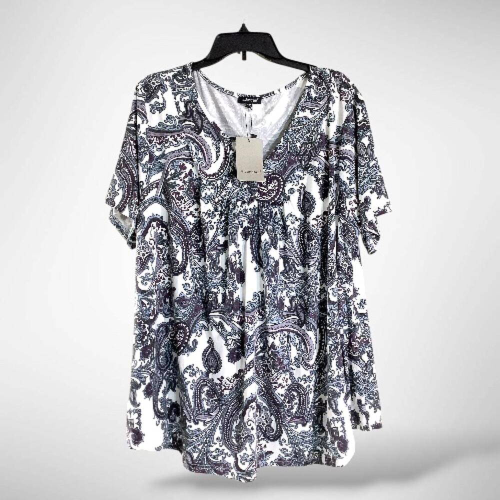 NWT A. Jesdani Paisley Plumb V Neck Womens Tunic Top, 4X